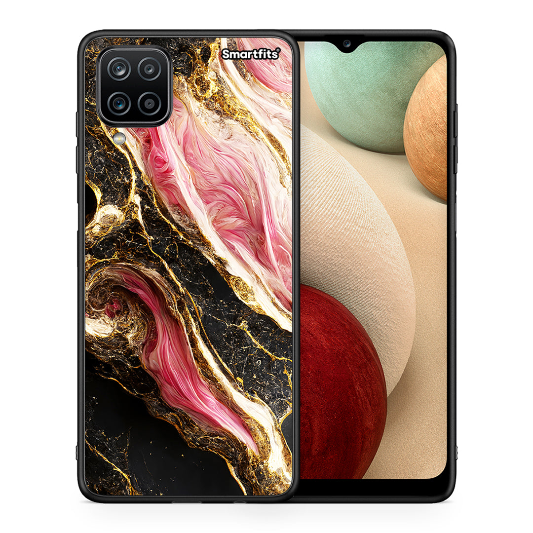Θήκη Samsung A12 Glamorous Pink Marble από τη Smartfits με σχέδιο στο πίσω μέρος και μαύρο περίβλημα | Samsung A12 Glamorous Pink Marble case with colorful back and black bezels