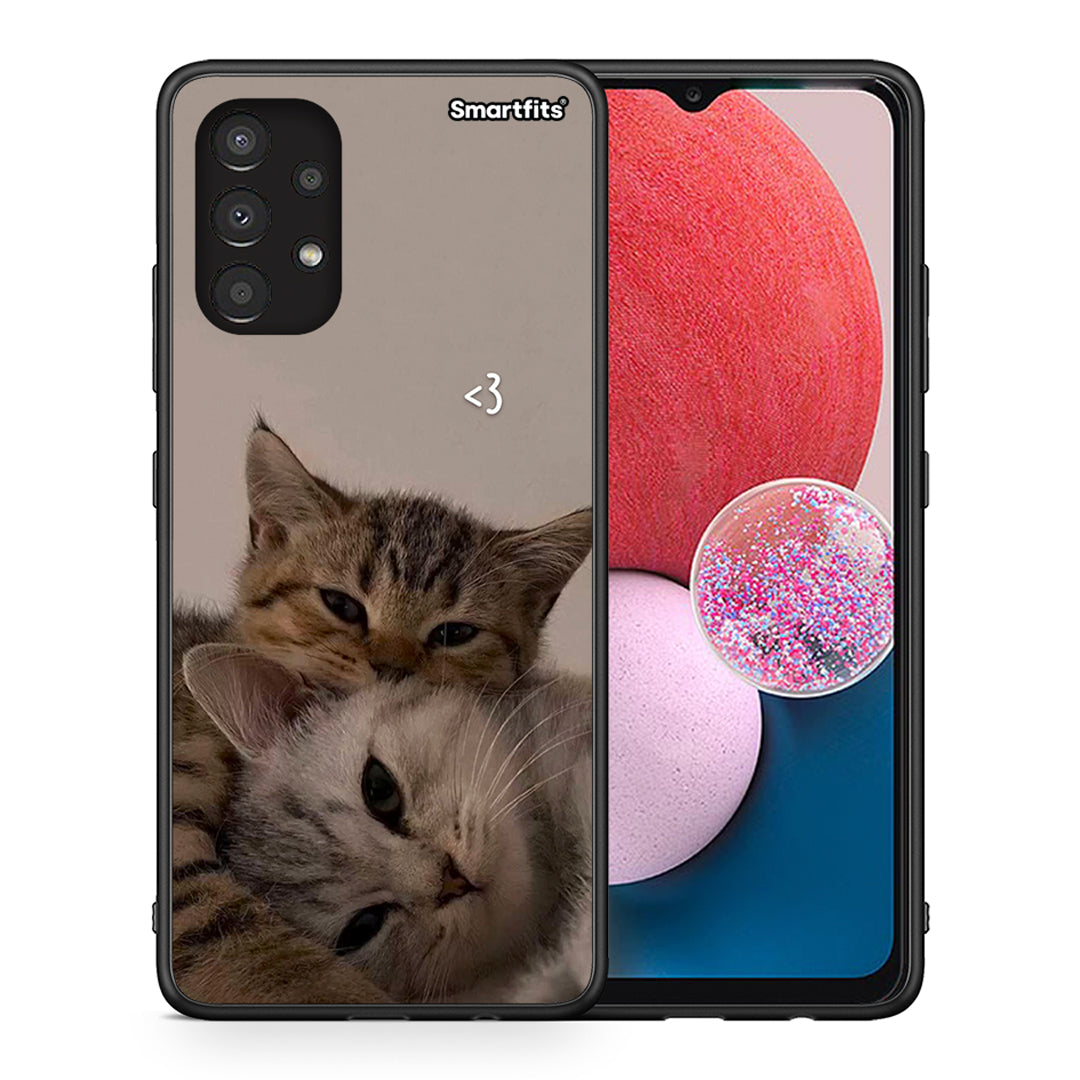Θήκη Samsung A13 4G Cats In Love από τη Smartfits με σχέδιο στο πίσω μέρος και μαύρο περίβλημα | Samsung A13 4G Cats In Love case with colorful back and black bezels