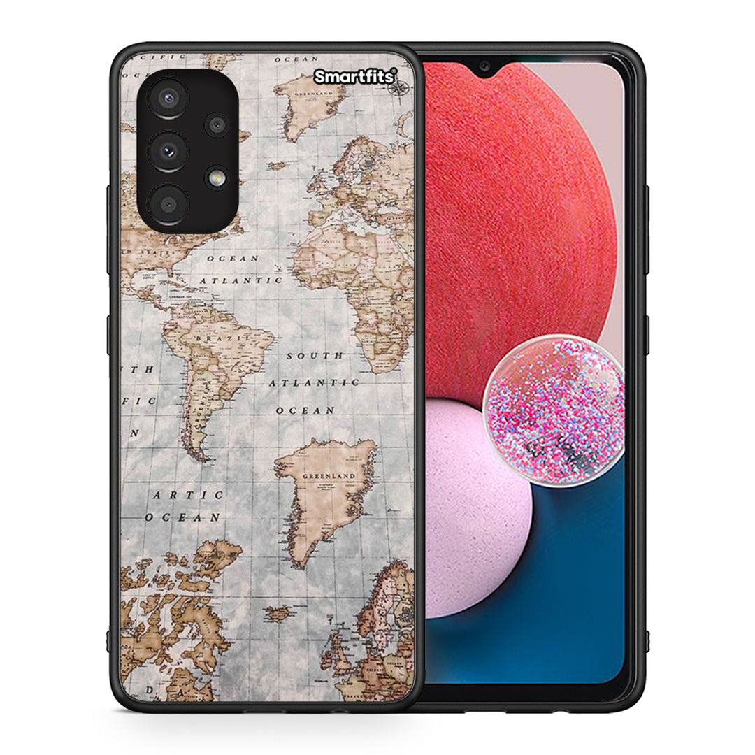 Θήκη Samsung A13 4G World Map από τη Smartfits με σχέδιο στο πίσω μέρος και μαύρο περίβλημα | Samsung A13 4G World Map case with colorful back and black bezels
