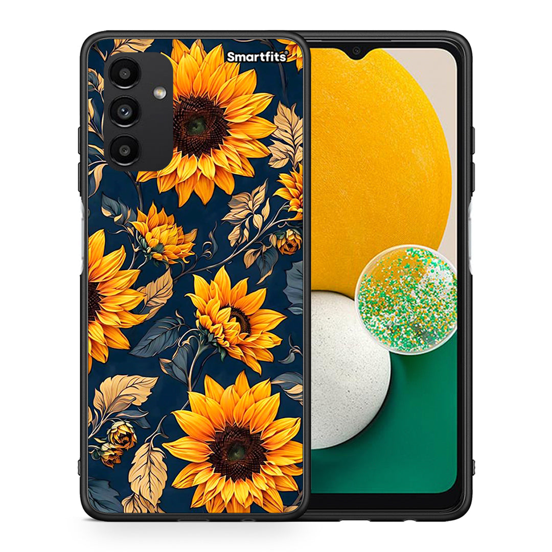 Θήκη Samsung A13 5G Autumn Sunflowers από τη Smartfits με σχέδιο στο πίσω μέρος και μαύρο περίβλημα | Samsung A13 5G Autumn Sunflowers case with colorful back and black bezels