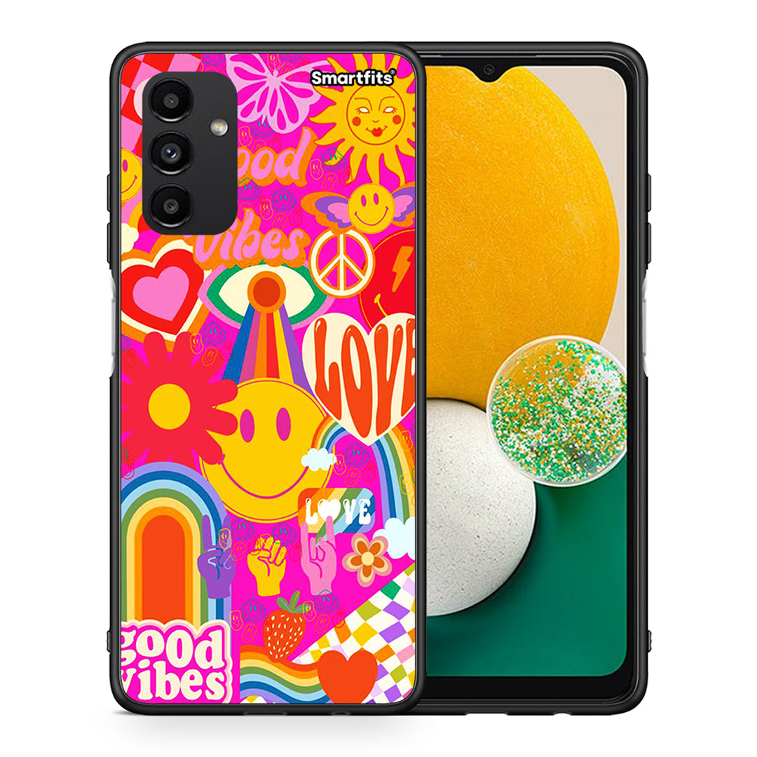 Θήκη Samsung A04s Hippie Love από τη Smartfits με σχέδιο στο πίσω μέρος και μαύρο περίβλημα | Samsung A04s Hippie Love case with colorful back and black bezels