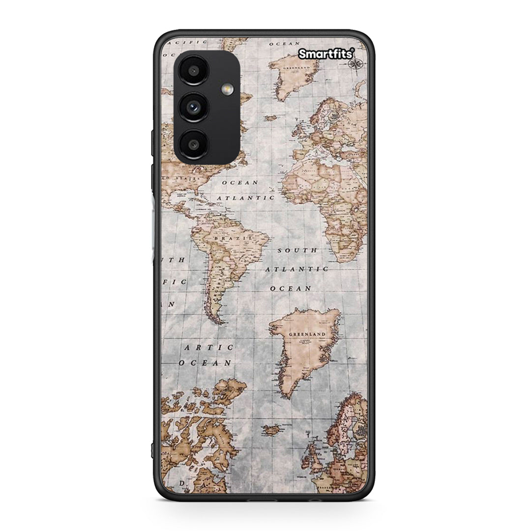 Samsung A04s World Map θήκη από τη Smartfits με σχέδιο στο πίσω μέρος και μαύρο περίβλημα | Smartphone case with colorful back and black bezels by Smartfits