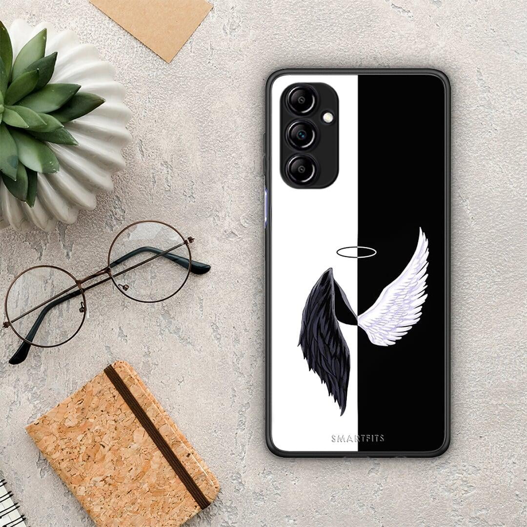 Θήκη Samsung Galaxy A14 / A14 5G Angels Demons από τη Smartfits με σχέδιο στο πίσω μέρος και μαύρο περίβλημα | Samsung Galaxy A14 / A14 5G Angels Demons Case with Colorful Back and Black Bezels