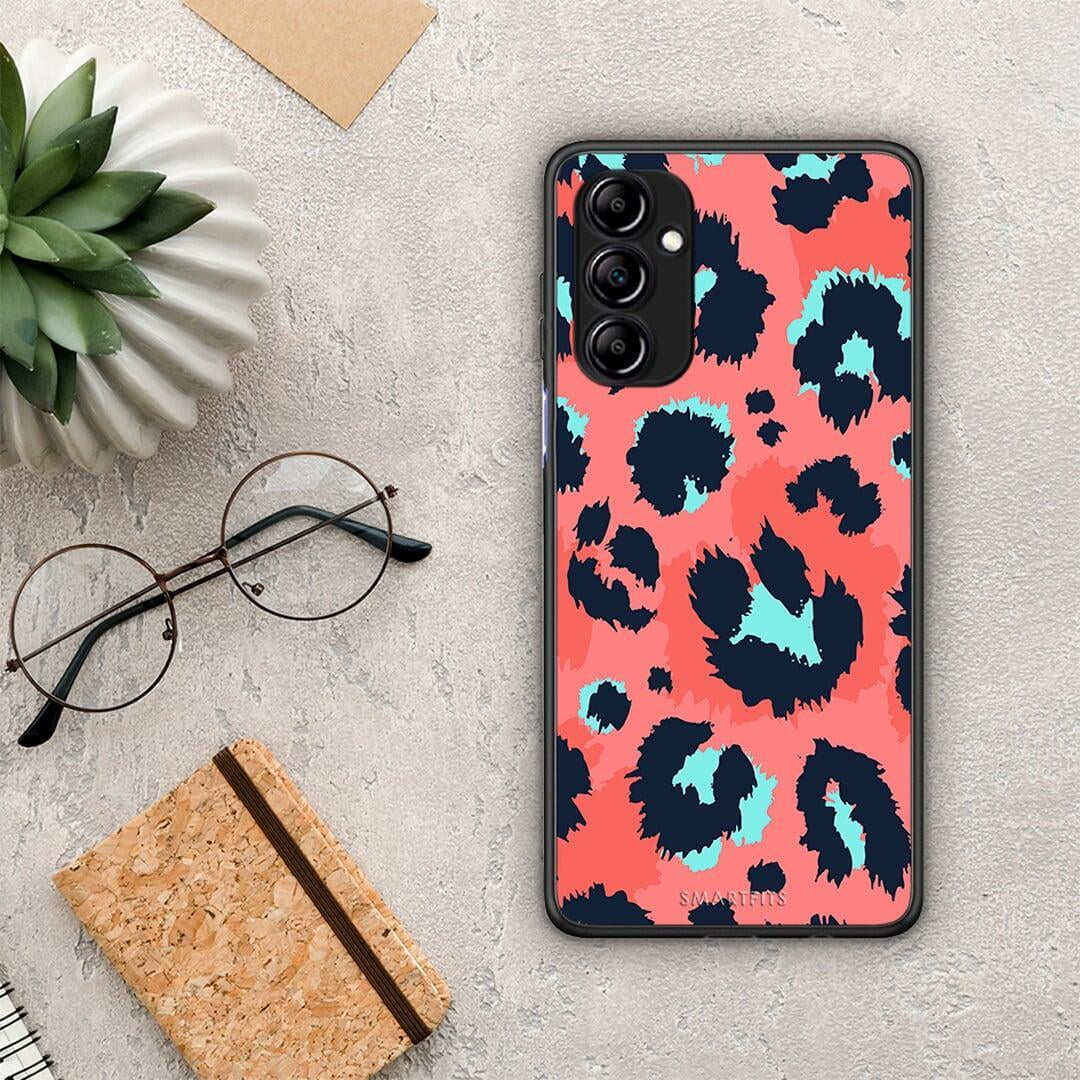 Θήκη Samsung Galaxy A14 / A14 5G Animal Pink Leopard από τη Smartfits με σχέδιο στο πίσω μέρος και μαύρο περίβλημα | Samsung Galaxy A14 / A14 5G Animal Pink Leopard Case with Colorful Back and Black Bezels