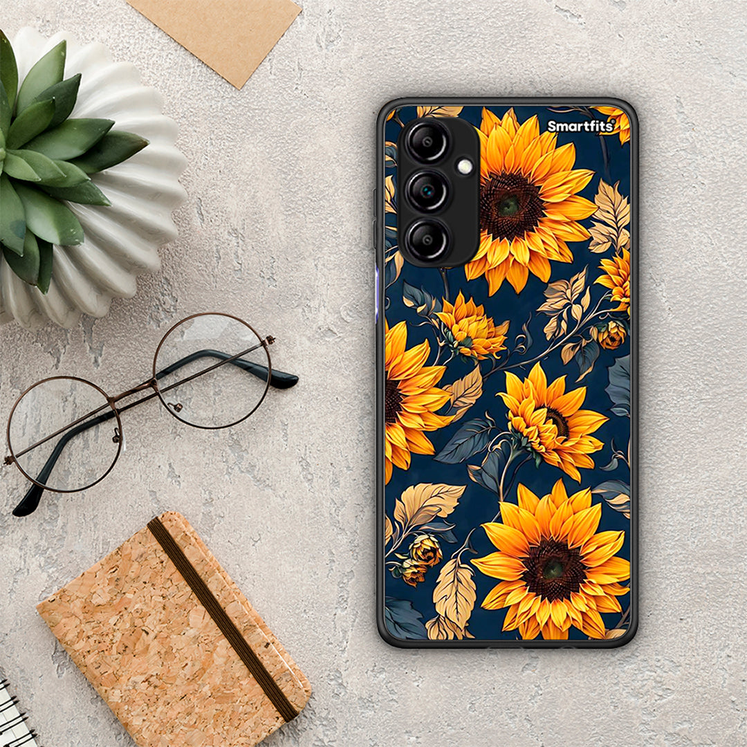Θήκη Samsung Galaxy A14 / A14 5G Autumn Sunflowers από τη Smartfits με σχέδιο στο πίσω μέρος και μαύρο περίβλημα | Samsung Galaxy A14 / A14 5G Autumn Sunflowers Case with Colorful Back and Black Bezels