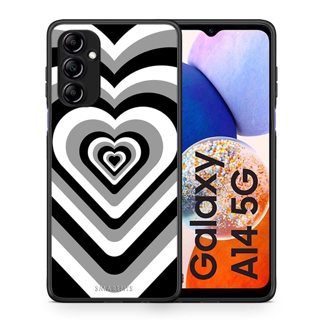 Θήκη Samsung Galaxy A14 / A14 5G Black Hearts από τη Smartfits με σχέδιο στο πίσω μέρος και μαύρο περίβλημα | Samsung Galaxy A14 / A14 5G Black Hearts Case with Colorful Back and Black Bezels