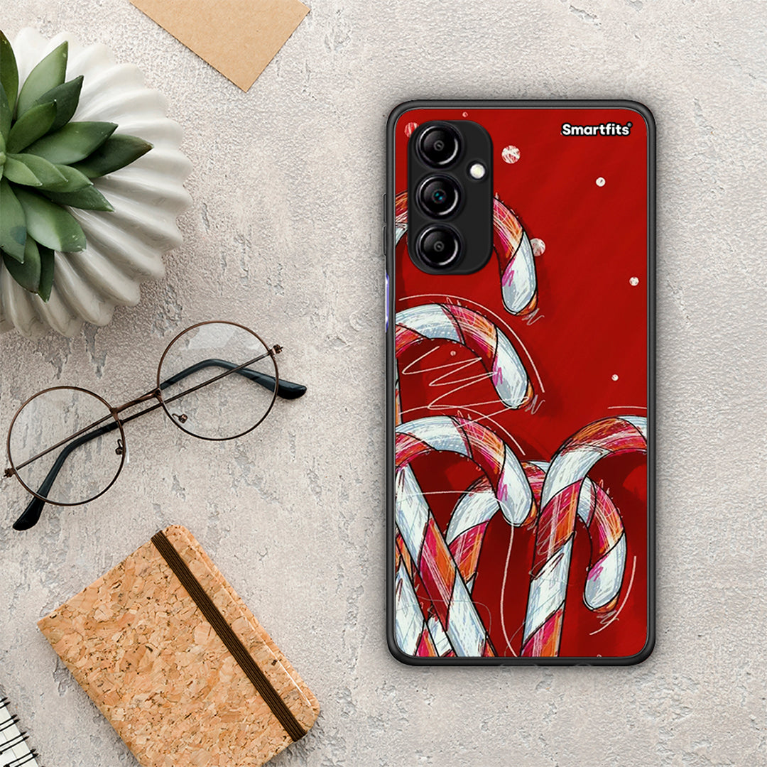 Θήκη Samsung Galaxy A14 / A14 5G Candy Cane από τη Smartfits με σχέδιο στο πίσω μέρος και μαύρο περίβλημα | Samsung Galaxy A14 / A14 5G Candy Cane Case with Colorful Back and Black Bezels