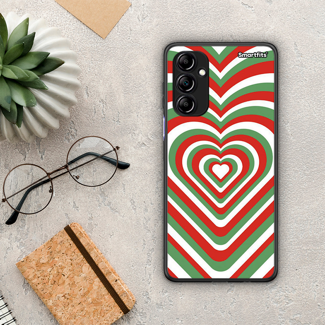 Θήκη Samsung Galaxy A14 / A14 5G Christmas Hearts από τη Smartfits με σχέδιο στο πίσω μέρος και μαύρο περίβλημα | Samsung Galaxy A14 / A14 5G Christmas Hearts Case with Colorful Back and Black Bezels