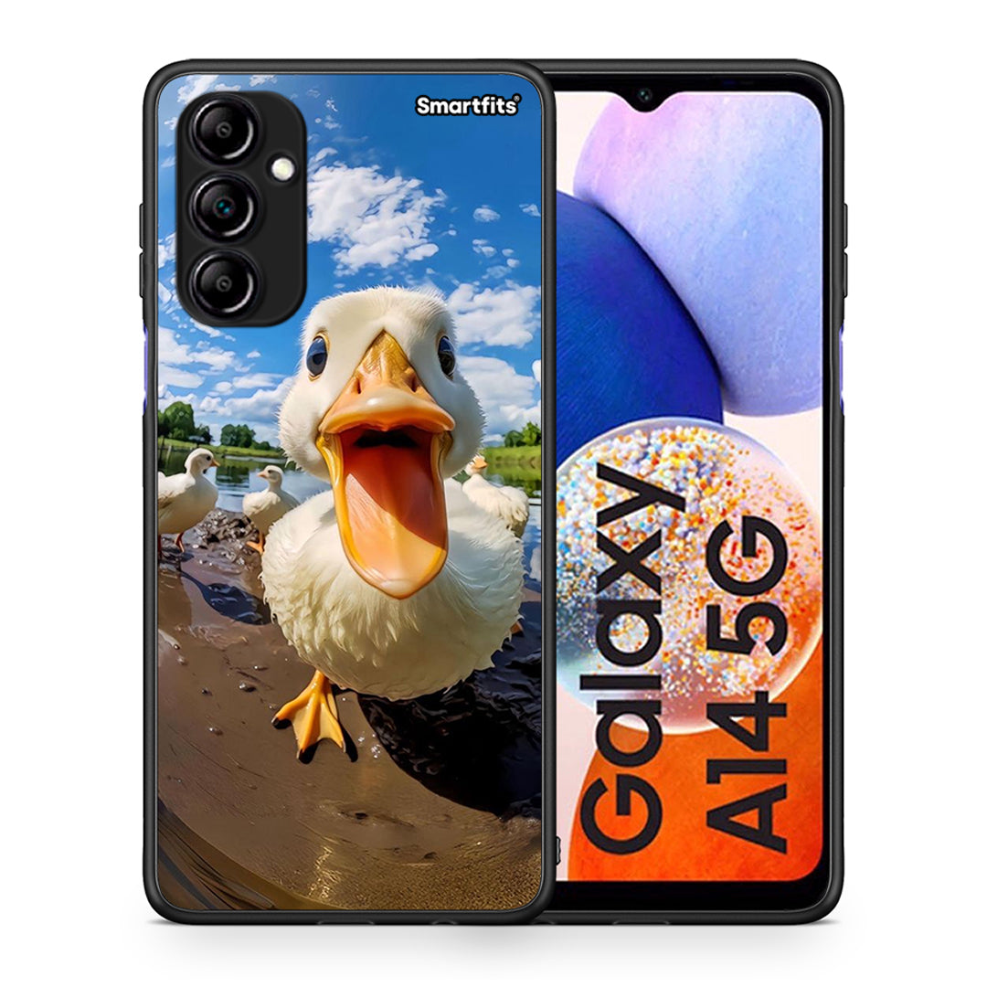 Θήκη Samsung Galaxy A14 / A14 5G Duck Face από τη Smartfits με σχέδιο στο πίσω μέρος και μαύρο περίβλημα | Samsung Galaxy A14 / A14 5G Duck Face Case with Colorful Back and Black Bezels