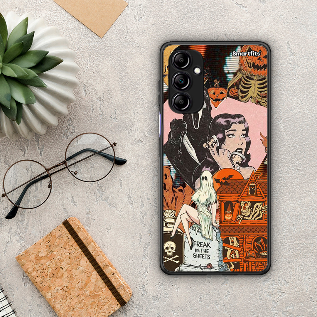 Θήκη Samsung Galaxy A14 / A14 5G Halloween Collage από τη Smartfits με σχέδιο στο πίσω μέρος και μαύρο περίβλημα | Samsung Galaxy A14 / A14 5G Halloween Collage Case with Colorful Back and Black Bezels