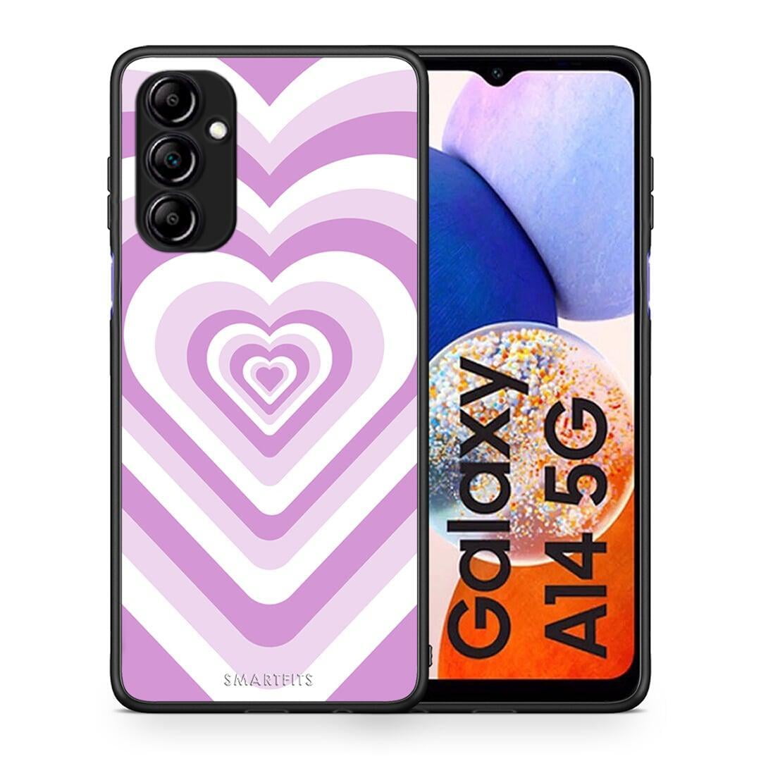 Θήκη Samsung Galaxy A14 / A14 5G Lilac Hearts από τη Smartfits με σχέδιο στο πίσω μέρος και μαύρο περίβλημα | Samsung Galaxy A14 / A14 5G Lilac Hearts Case with Colorful Back and Black Bezels