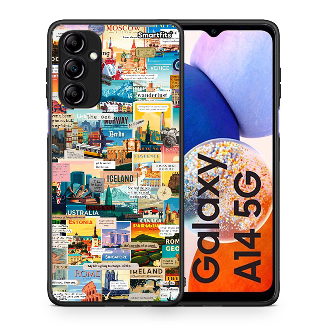 Θήκη Samsung Galaxy A14 / A14 5G Live To Travel από τη Smartfits με σχέδιο στο πίσω μέρος και μαύρο περίβλημα | Samsung Galaxy A14 / A14 5G Live To Travel Case with Colorful Back and Black Bezels
