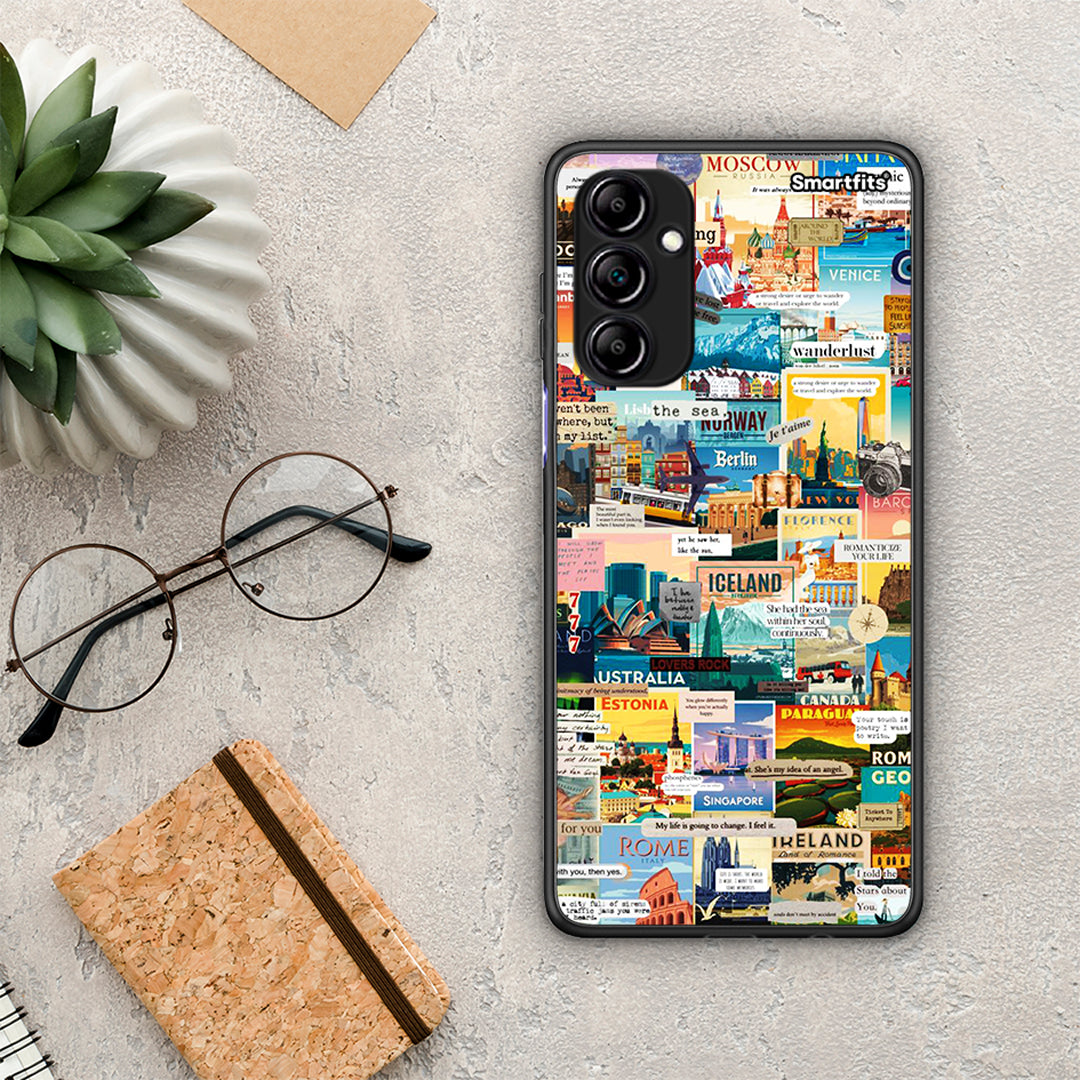 Θήκη Samsung Galaxy A14 / A14 5G Live To Travel από τη Smartfits με σχέδιο στο πίσω μέρος και μαύρο περίβλημα | Samsung Galaxy A14 / A14 5G Live To Travel Case with Colorful Back and Black Bezels