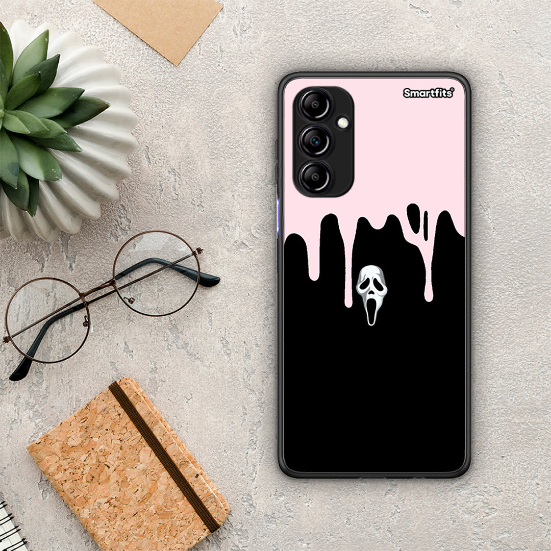 Θήκη Samsung Galaxy A14 / A14 5G Melting Halloween Mask από τη Smartfits με σχέδιο στο πίσω μέρος και μαύρο περίβλημα | Samsung Galaxy A14 / A14 5G Melting Halloween Mask Case with Colorful Back and Black Bezels