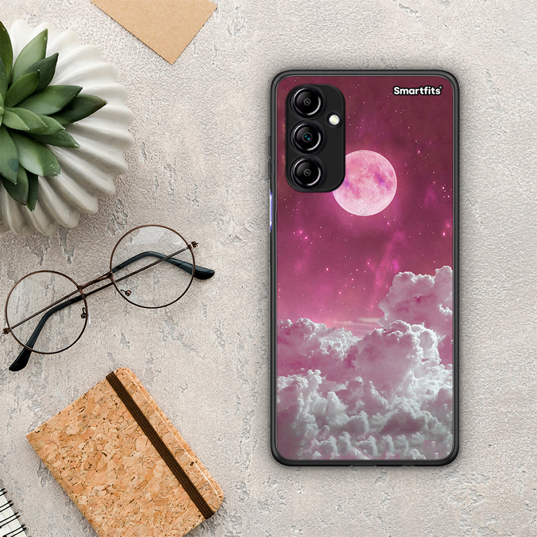 Θήκη Samsung Galaxy A14 / A14 5G Pink Moon από τη Smartfits με σχέδιο στο πίσω μέρος και μαύρο περίβλημα | Samsung Galaxy A14 / A14 5G Pink Moon Case with Colorful Back and Black Bezels