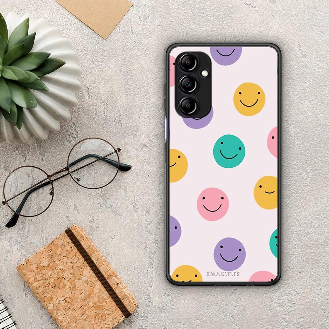 Θήκη Samsung Galaxy A14 / A14 5G Smiley Faces από τη Smartfits με σχέδιο στο πίσω μέρος και μαύρο περίβλημα | Samsung Galaxy A14 / A14 5G Smiley Faces Case with Colorful Back and Black Bezels