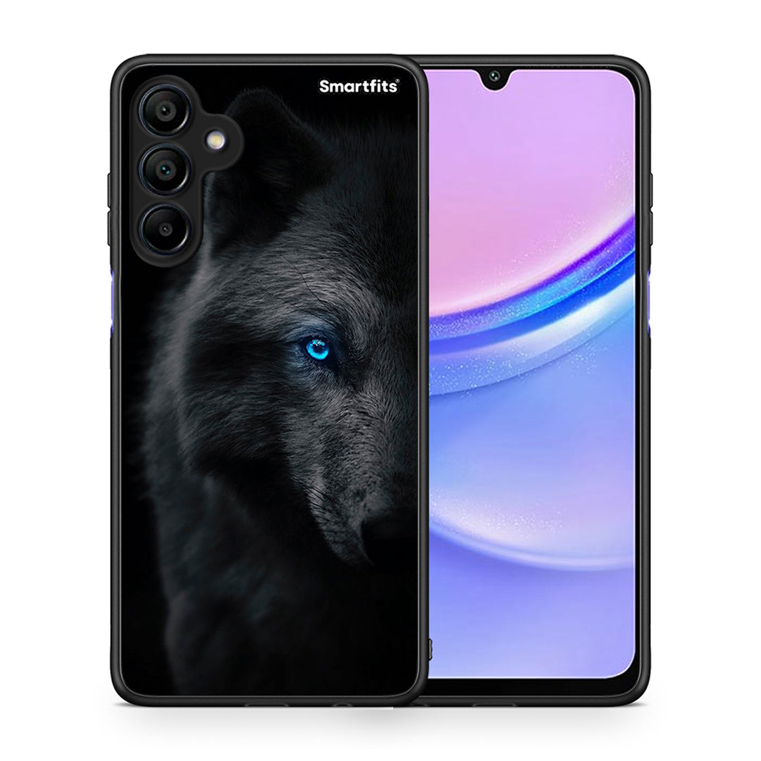 Θήκη Samsung Galaxy A15 4G Dark Wolf από τη Smartfits με σχέδιο στο πίσω μέρος και μαύρο περίβλημα | Samsung Galaxy A15 4G Dark Wolf case with colorful back and black bezels