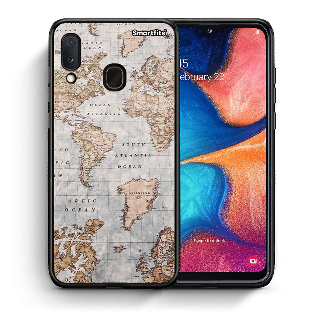 Θήκη Samsung Galaxy A30 World Map από τη Smartfits με σχέδιο στο πίσω μέρος και μαύρο περίβλημα | Samsung Galaxy A30 World Map case with colorful back and black bezels