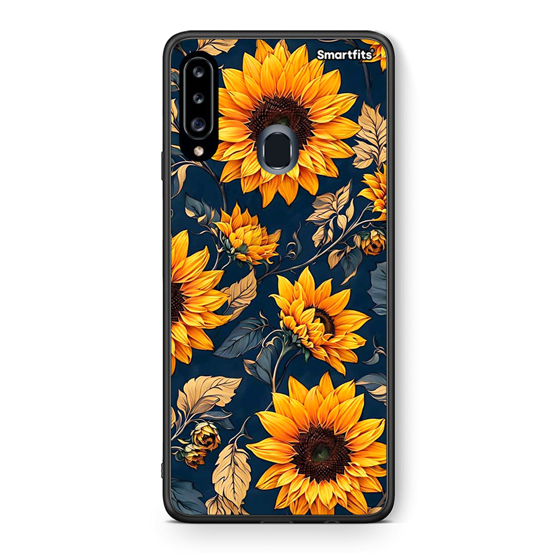 Θήκη Samsung Galaxy A20s Autumn Sunflowers από τη Smartfits με σχέδιο στο πίσω μέρος και μαύρο περίβλημα | Samsung Galaxy A20s Autumn Sunflowers case with colorful back and black bezels