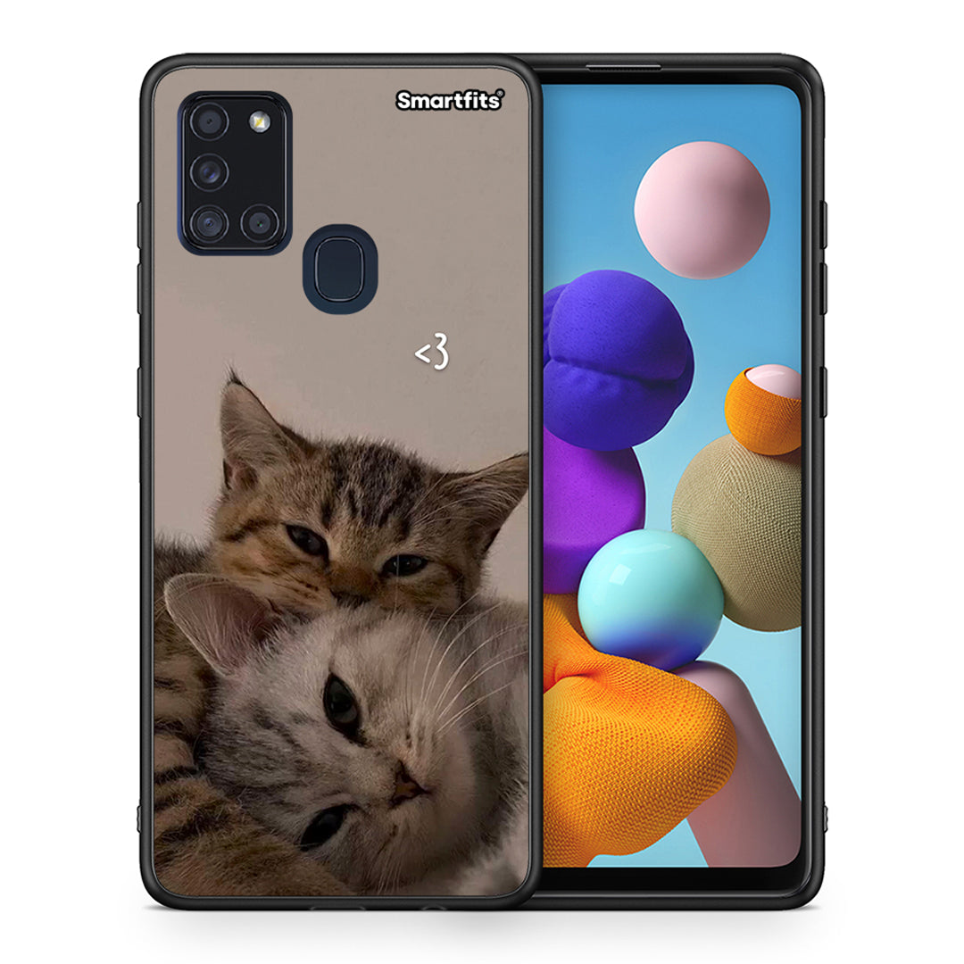 Θήκη Samsung A21s Cats In Love από τη Smartfits με σχέδιο στο πίσω μέρος και μαύρο περίβλημα | Samsung A21s Cats In Love case with colorful back and black bezels