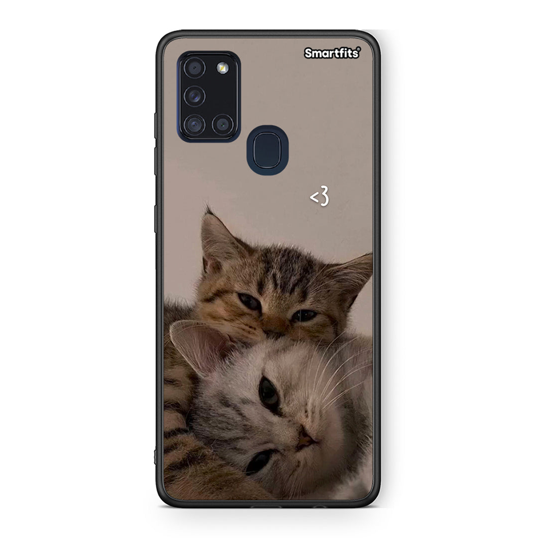 Samsung A21s Cats In Love Θήκη από τη Smartfits με σχέδιο στο πίσω μέρος και μαύρο περίβλημα | Smartphone case with colorful back and black bezels by Smartfits