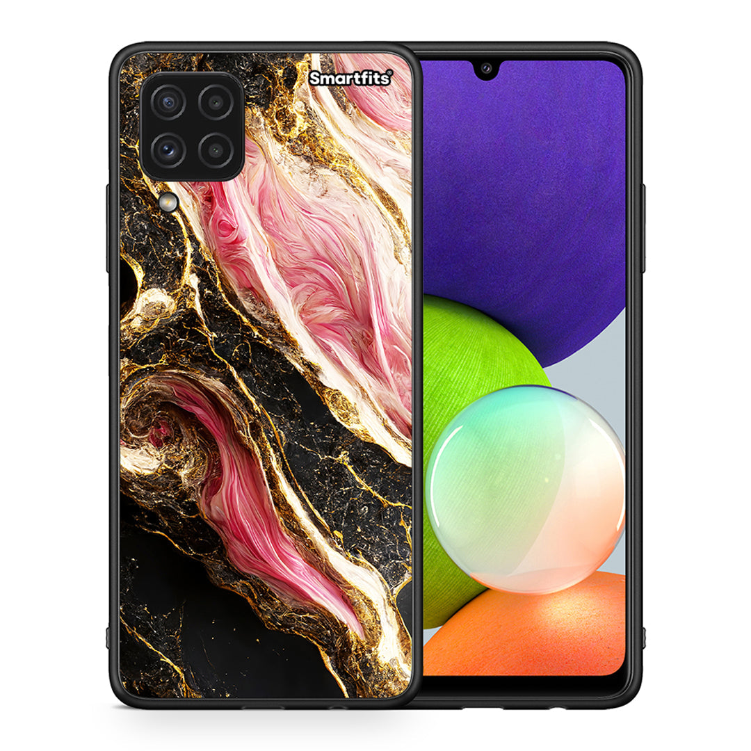 Θήκη Samsung A22 4G Glamorous Pink Marble από τη Smartfits με σχέδιο στο πίσω μέρος και μαύρο περίβλημα | Samsung A22 4G Glamorous Pink Marble case with colorful back and black bezels