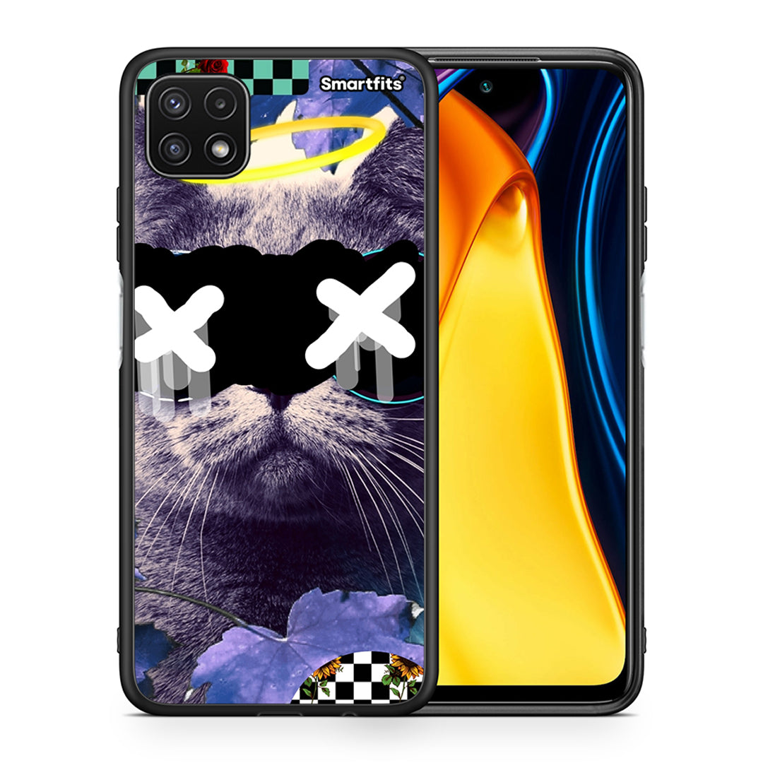 Θήκη Samsung A22 5G Cat Collage από τη Smartfits με σχέδιο στο πίσω μέρος και μαύρο περίβλημα | Samsung A22 5G Cat Collage case with colorful back and black bezels