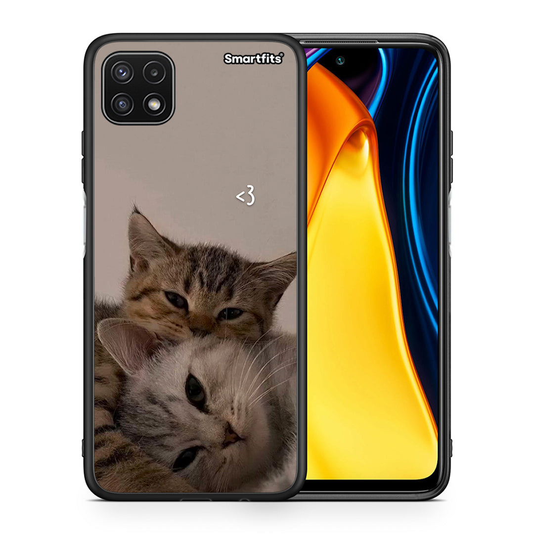 Θήκη Samsung A22 5G Cats In Love από τη Smartfits με σχέδιο στο πίσω μέρος και μαύρο περίβλημα | Samsung A22 5G Cats In Love case with colorful back and black bezels