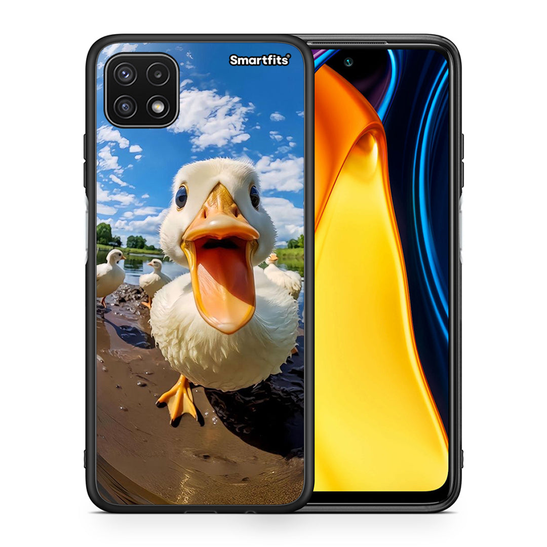 Θήκη Samsung A22 5G Duck Face από τη Smartfits με σχέδιο στο πίσω μέρος και μαύρο περίβλημα | Samsung A22 5G Duck Face case with colorful back and black bezels