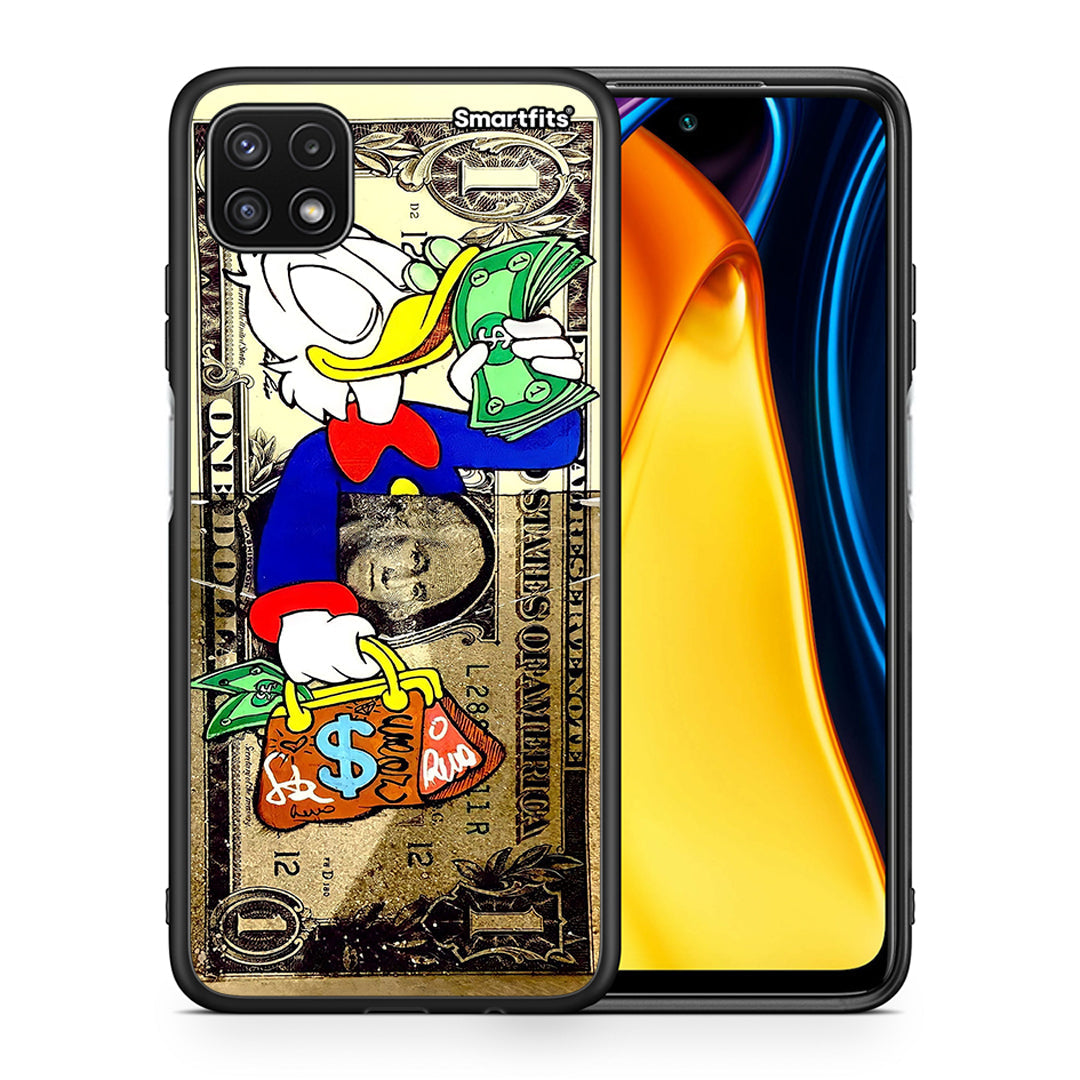 Θήκη Samsung A22 5G Duck Money από τη Smartfits με σχέδιο στο πίσω μέρος και μαύρο περίβλημα | Samsung A22 5G Duck Money case with colorful back and black bezels
