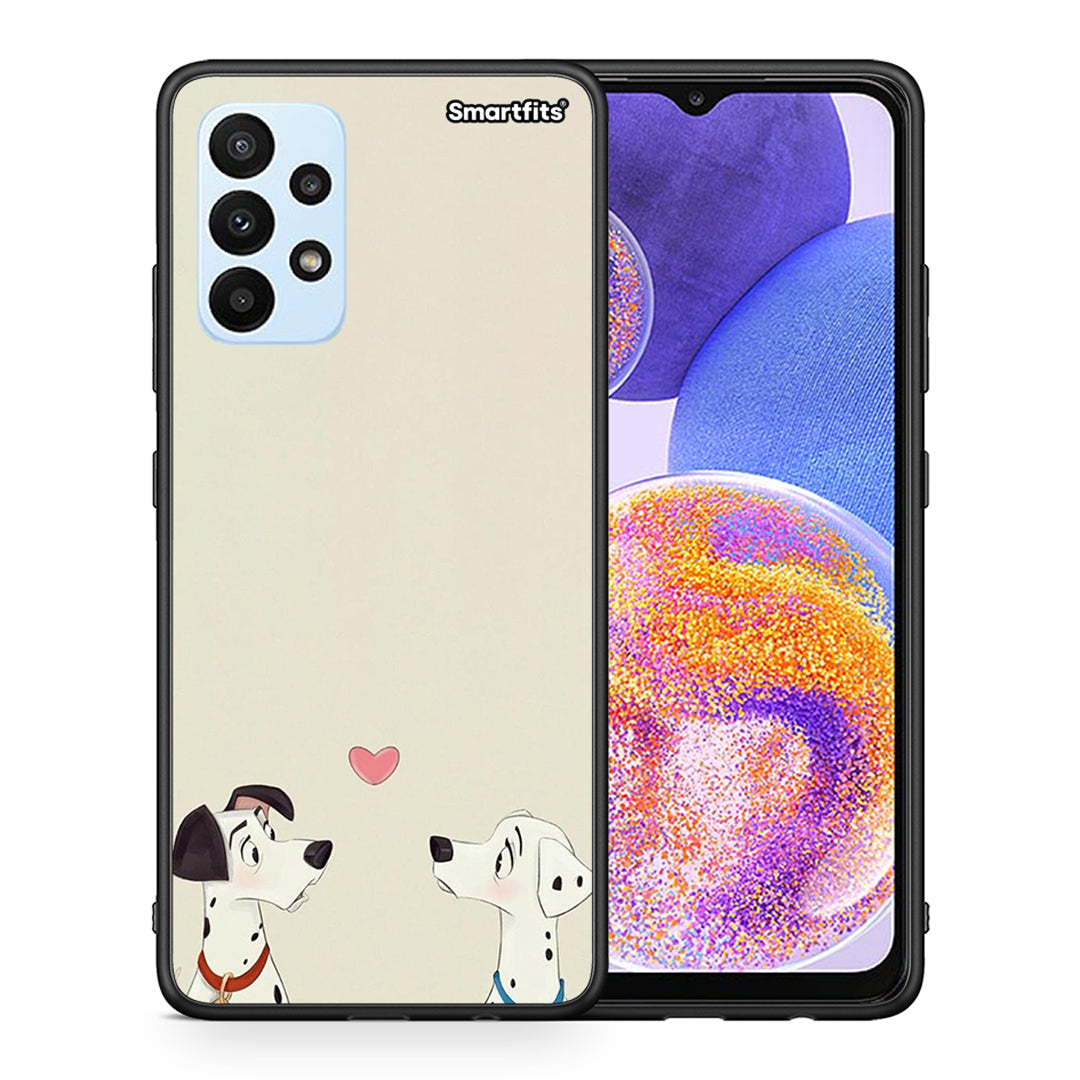 Θήκη Samsung A23 Dalmatians Love από τη Smartfits με σχέδιο στο πίσω μέρος και μαύρο περίβλημα | Samsung A23 Dalmatians Love case with colorful back and black bezels