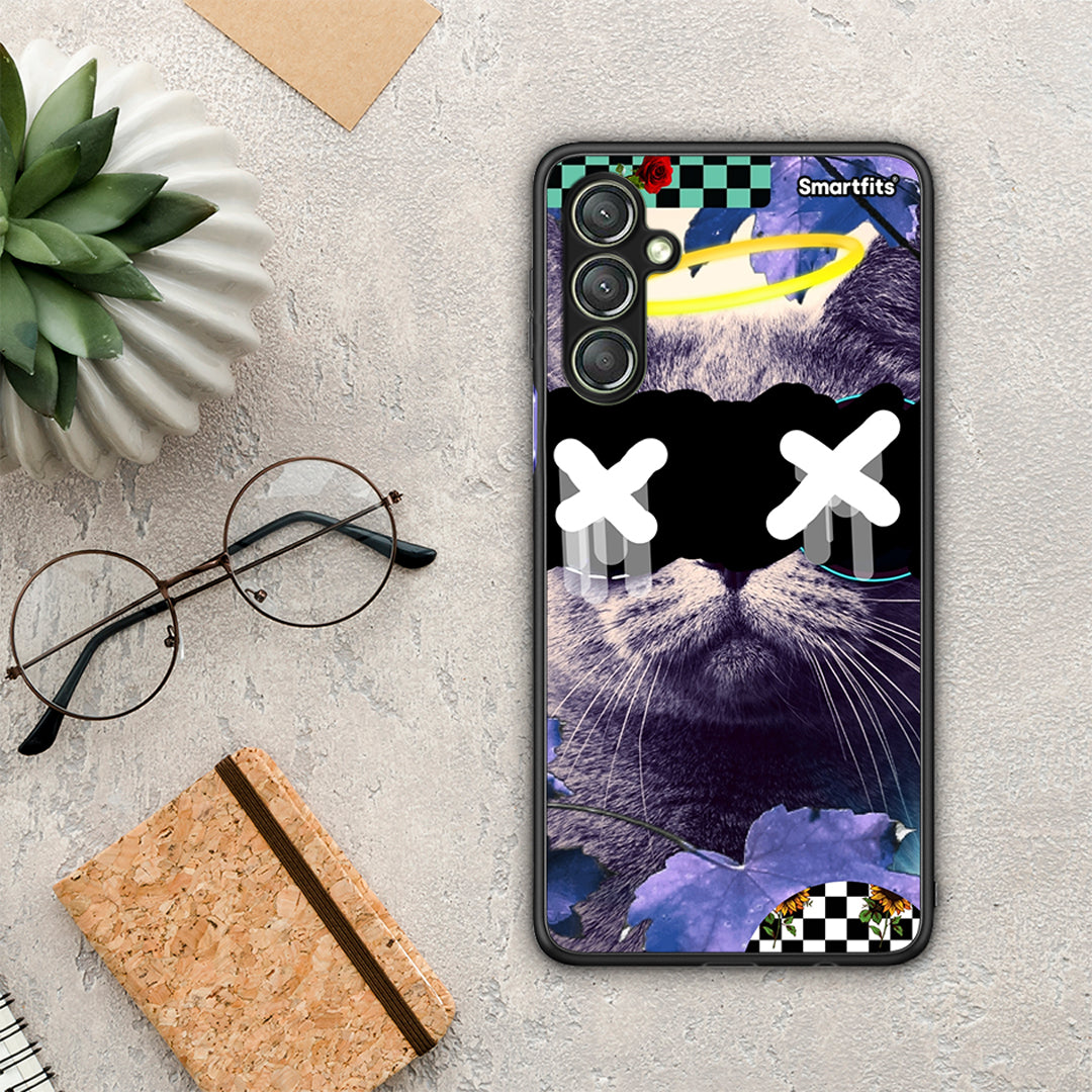 Θήκη Samsung Galaxy A24 4G Cat Collage από τη Smartfits με σχέδιο στο πίσω μέρος και μαύρο περίβλημα | Samsung Galaxy A24 4G Cat Collage Case with Colorful Back and Black Bezels