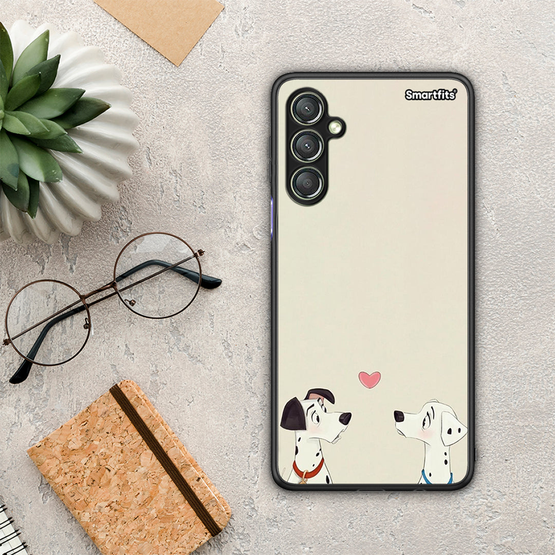 Θήκη Samsung Galaxy A24 4G Dalmatians Love από τη Smartfits με σχέδιο στο πίσω μέρος και μαύρο περίβλημα | Samsung Galaxy A24 4G Dalmatians Love Case with Colorful Back and Black Bezels