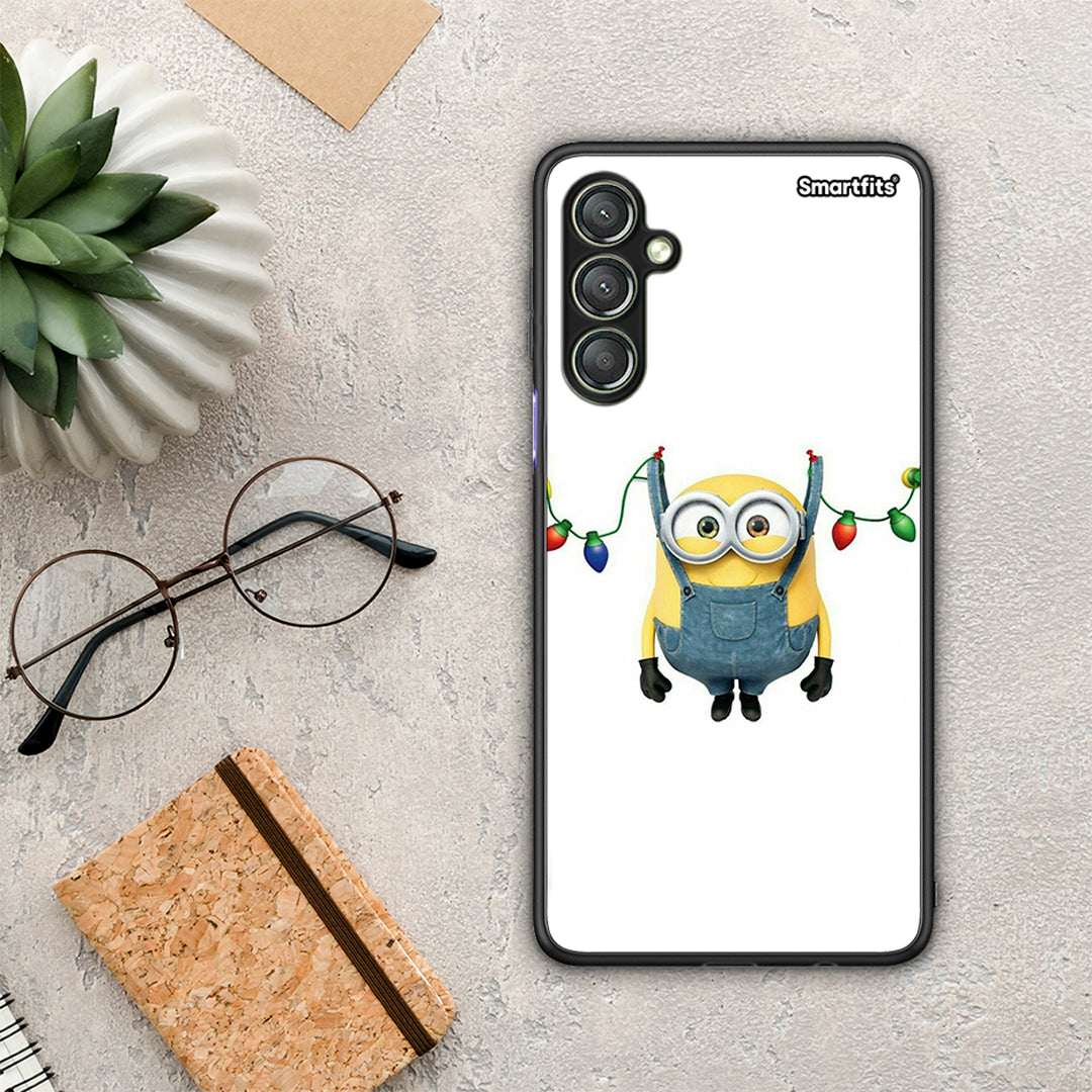 Θήκη Samsung Galaxy A24 4G Xmas Minion Lights από τη Smartfits με σχέδιο στο πίσω μέρος και μαύρο περίβλημα | Samsung Galaxy A24 4G Xmas Minion Lights Case with Colorful Back and Black Bezels