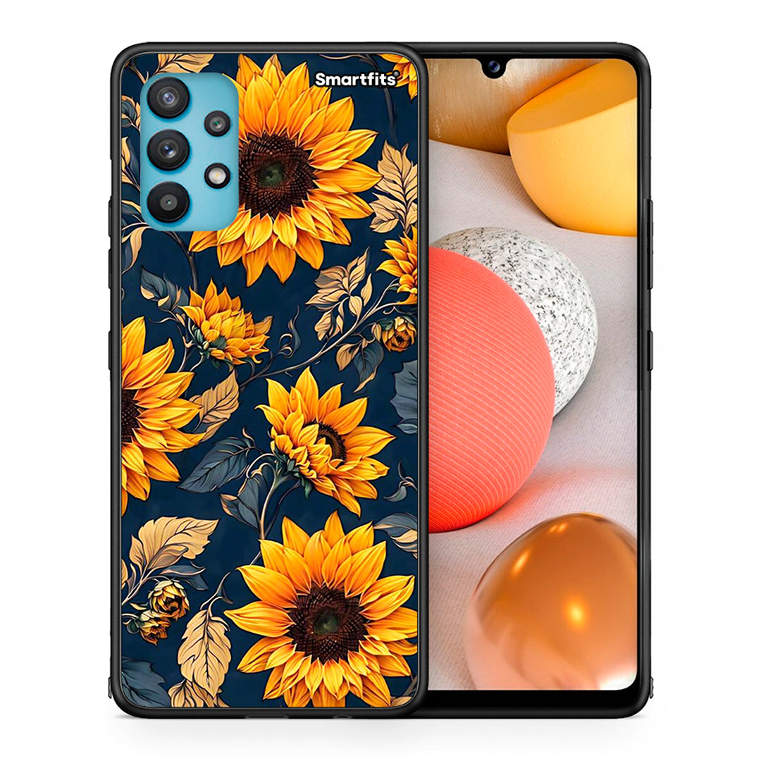 Θήκη Samsung Galaxy A32 5G Autumn Sunflowers από τη Smartfits με σχέδιο στο πίσω μέρος και μαύρο περίβλημα | Samsung Galaxy A32 5G Autumn Sunflowers case with colorful back and black bezels