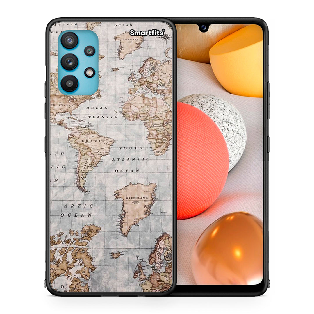 Θήκη Samsung Galaxy A32 5G World Map από τη Smartfits με σχέδιο στο πίσω μέρος και μαύρο περίβλημα | Samsung Galaxy A32 5G World Map case with colorful back and black bezels