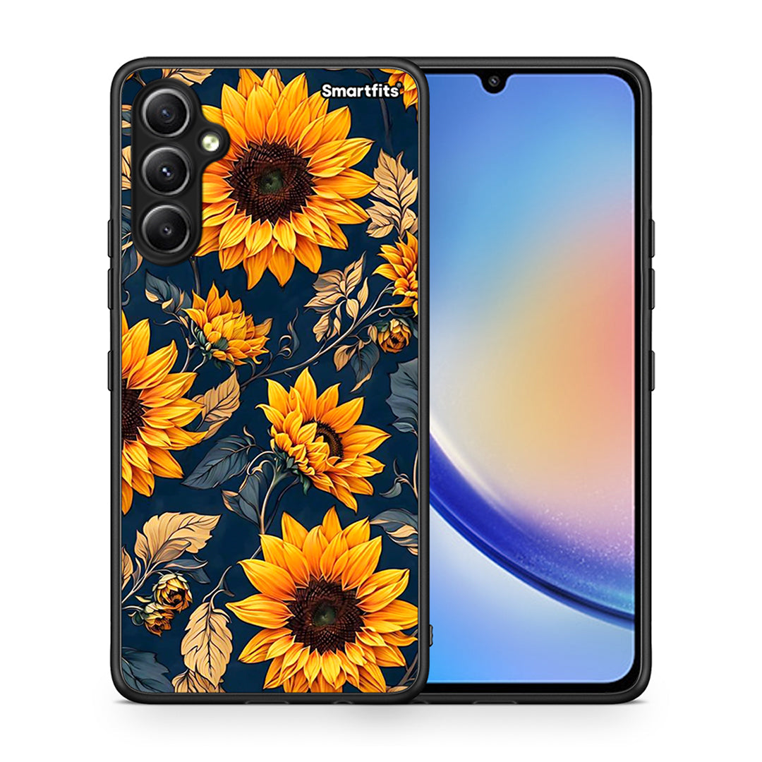 Θήκη Samsung Galaxy A34 Autumn Sunflowers από τη Smartfits με σχέδιο στο πίσω μέρος και μαύρο περίβλημα | Samsung Galaxy A34 Autumn Sunflowers Case with Colorful Back and Black Bezels