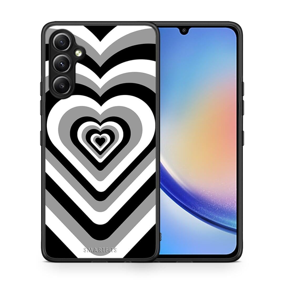 Θήκη Samsung Galaxy A34 Black Hearts από τη Smartfits με σχέδιο στο πίσω μέρος και μαύρο περίβλημα | Samsung Galaxy A34 Black Hearts Case with Colorful Back and Black Bezels