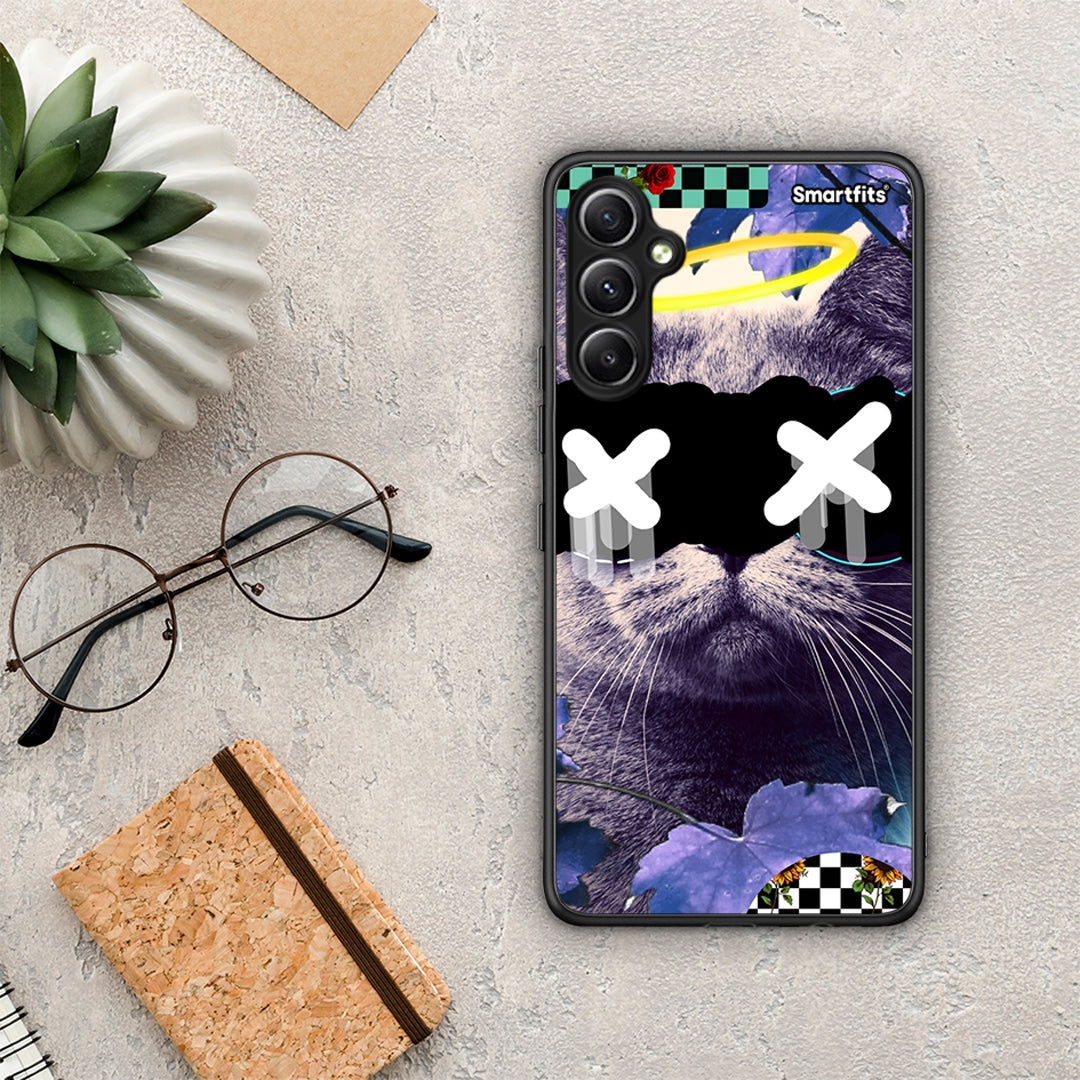 Θήκη Samsung Galaxy A34 Cat Collage από τη Smartfits με σχέδιο στο πίσω μέρος και μαύρο περίβλημα | Samsung Galaxy A34 Cat Collage Case with Colorful Back and Black Bezels
