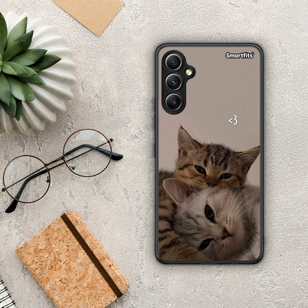 Θήκη Samsung Galaxy A34 Cats In Love από τη Smartfits με σχέδιο στο πίσω μέρος και μαύρο περίβλημα | Samsung Galaxy A34 Cats In Love Case with Colorful Back and Black Bezels