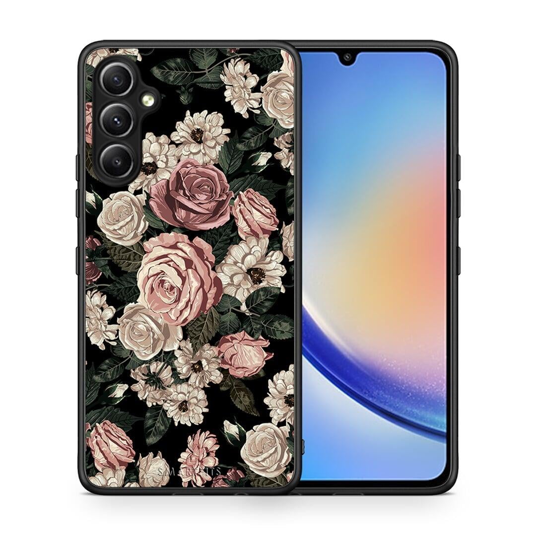Θήκη Samsung Galaxy A34 Flower Wild Roses από τη Smartfits με σχέδιο στο πίσω μέρος και μαύρο περίβλημα | Samsung Galaxy A34 Flower Wild Roses Case with Colorful Back and Black Bezels