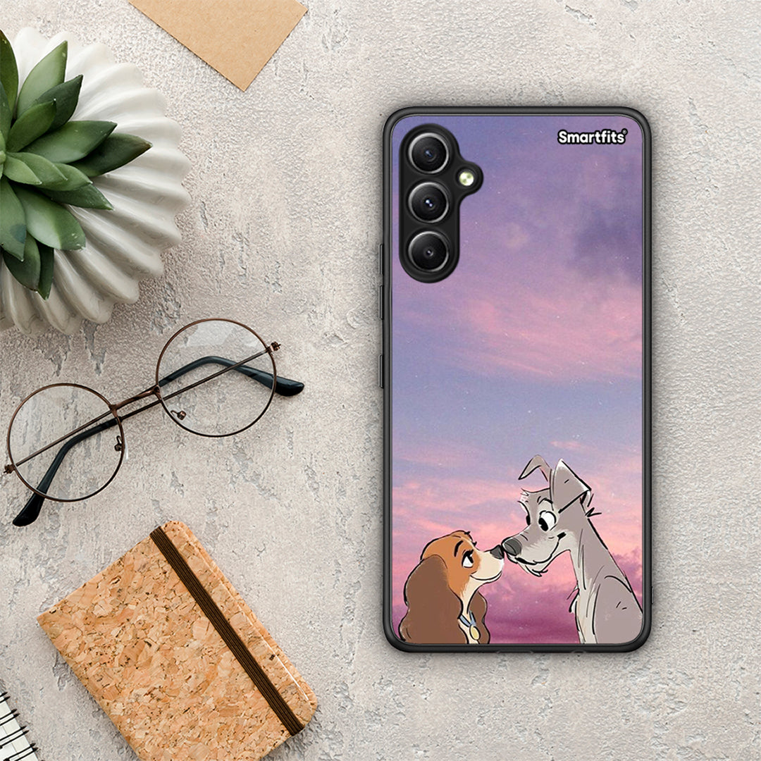 Θήκη Samsung Galaxy A34 Lady And Tramp από τη Smartfits με σχέδιο στο πίσω μέρος και μαύρο περίβλημα | Samsung Galaxy A34 Lady And Tramp Case with Colorful Back and Black Bezels