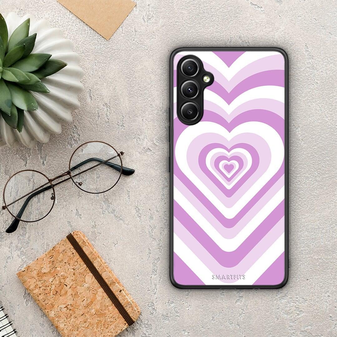 Θήκη Samsung Galaxy A34 Lilac Hearts από τη Smartfits με σχέδιο στο πίσω μέρος και μαύρο περίβλημα | Samsung Galaxy A34 Lilac Hearts Case with Colorful Back and Black Bezels