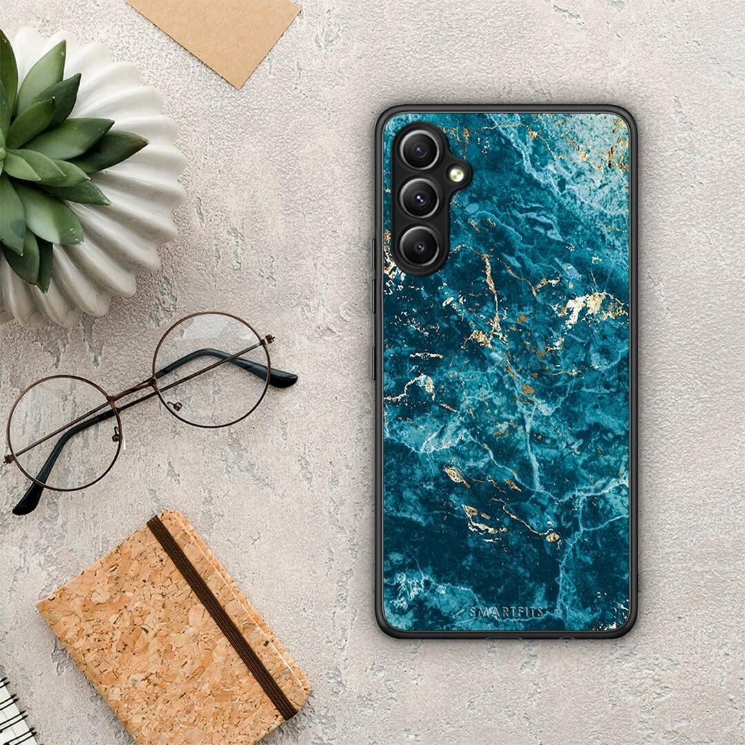 Θήκη Samsung Galaxy A34 Marble Blue από τη Smartfits με σχέδιο στο πίσω μέρος και μαύρο περίβλημα | Samsung Galaxy A34 Marble Blue Case with Colorful Back and Black Bezels