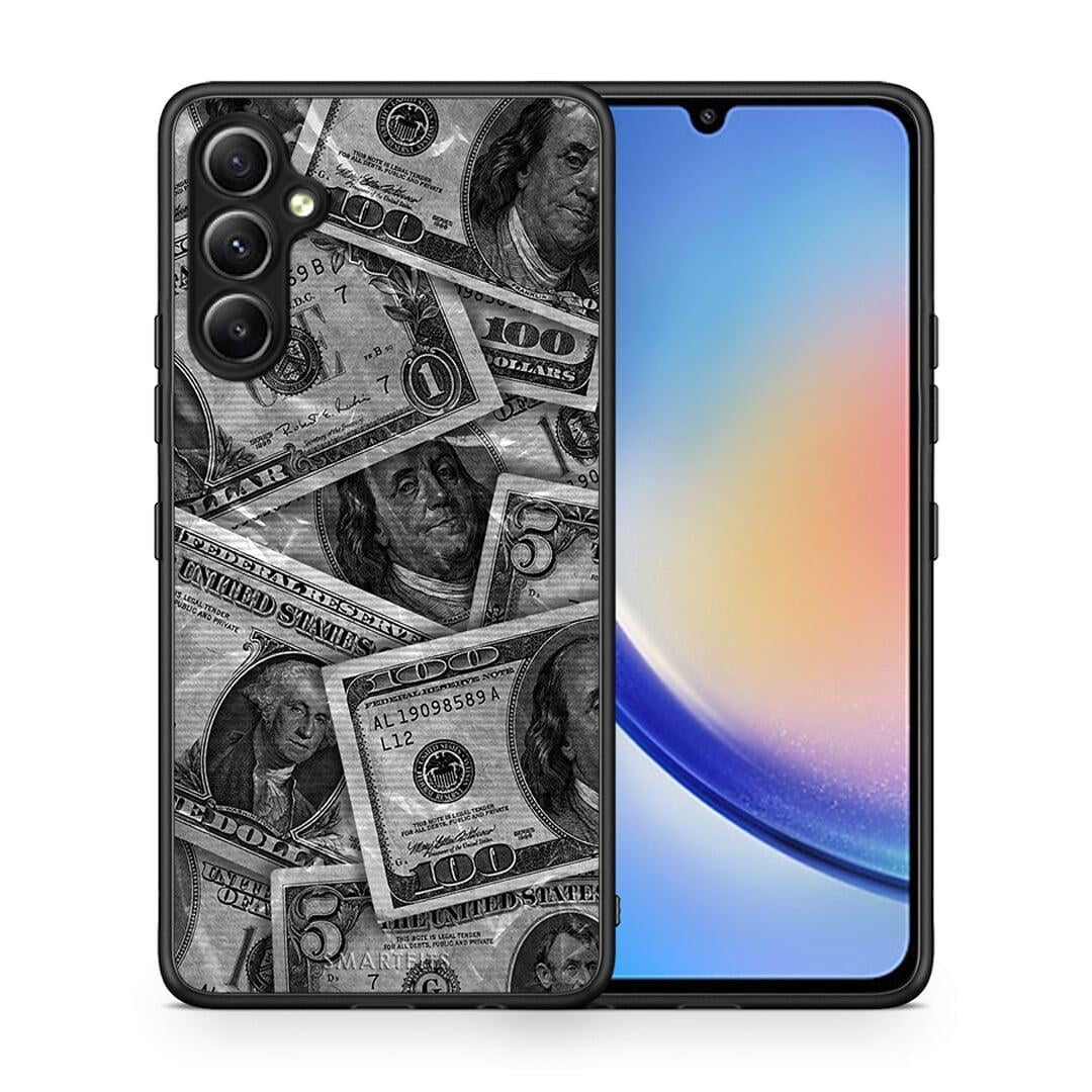 Θήκη Samsung Galaxy A34 Money Dollars από τη Smartfits με σχέδιο στο πίσω μέρος και μαύρο περίβλημα | Samsung Galaxy A34 Money Dollars Case with Colorful Back and Black Bezels