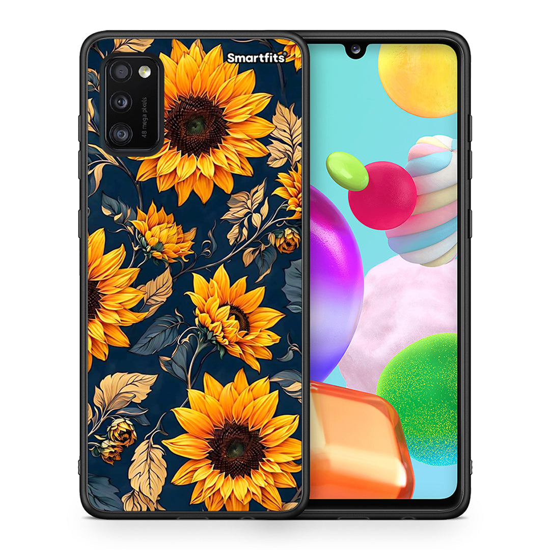 Θήκη Samsung A41 Autumn Sunflowers από τη Smartfits με σχέδιο στο πίσω μέρος και μαύρο περίβλημα | Samsung A41 Autumn Sunflowers case with colorful back and black bezels