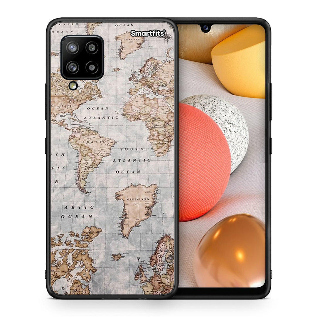 Θήκη Samsung Galaxy A42 World Map από τη Smartfits με σχέδιο στο πίσω μέρος και μαύρο περίβλημα | Samsung Galaxy A42 World Map case with colorful back and black bezels