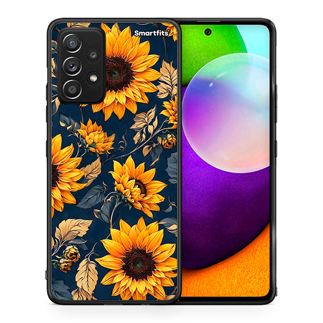 Θήκη Samsung Galaxy A52 Autumn Sunflowers από τη Smartfits με σχέδιο στο πίσω μέρος και μαύρο περίβλημα | Samsung Galaxy A52 Autumn Sunflowers case with colorful back and black bezels