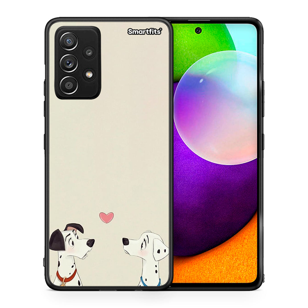 Θήκη Samsung Galaxy A52 Dalmatians Love από τη Smartfits με σχέδιο στο πίσω μέρος και μαύρο περίβλημα | Samsung Galaxy A52 Dalmatians Love case with colorful back and black bezels