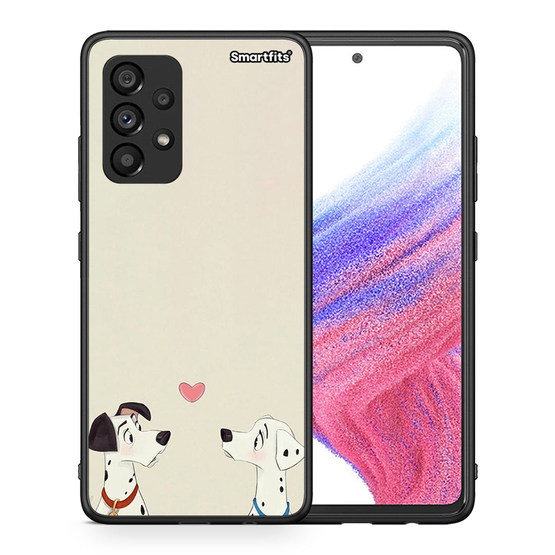 Θήκη Samsung A53 5G Dalmatians Love από τη Smartfits με σχέδιο στο πίσω μέρος και μαύρο περίβλημα | Samsung A53 5G Dalmatians Love case with colorful back and black bezels
